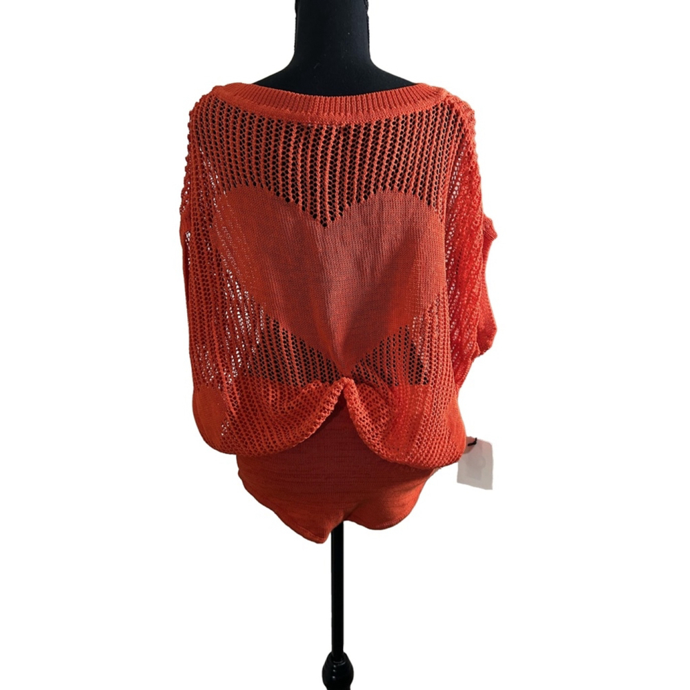 Callahan Lightweight Red-Orange Knitwear Sweater & Shorts Set w/ Heart, Size XS